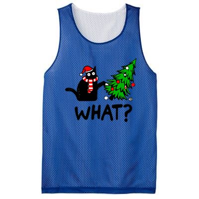 Funny Black Cat Gift Pushing Christmas Tree Over Cat What Mesh Reversible Basketball Jersey Tank