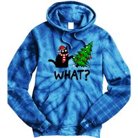 Funny Black Cat Gift Pushing Christmas Tree Over Cat What Tie Dye Hoodie