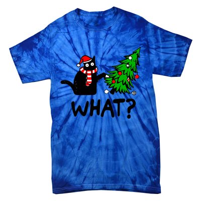 Funny Black Cat Gift Pushing Christmas Tree Over Cat What Tie-Dye T-Shirt