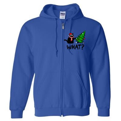 Funny Black Cat Gift Pushing Christmas Tree Over Cat What Full Zip Hoodie