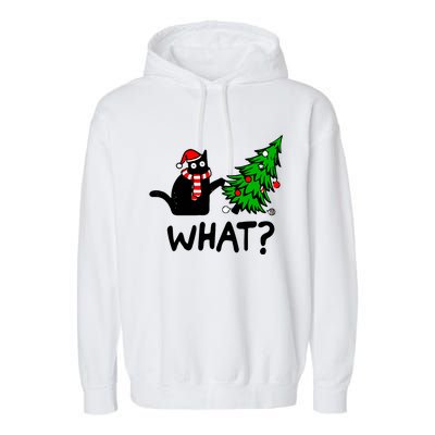 Funny Black Cat Gift Pushing Christmas Tree Over Cat What Garment-Dyed Fleece Hoodie