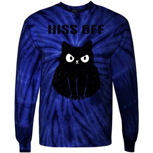 Funny Black Cat Hiss Off Meow Cat Tie-Dye Long Sleeve Shirt