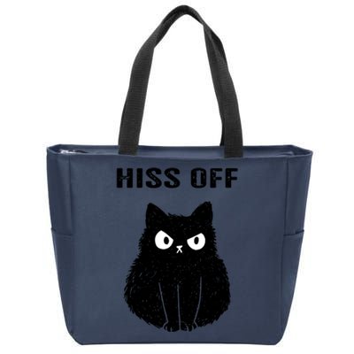 Funny Black Cat Hiss Off Meow Cat Zip Tote Bag