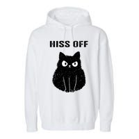 Funny Black Cat Hiss Off Meow Cat Garment-Dyed Fleece Hoodie