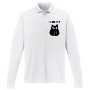 Funny Black Cat Hiss Off Meow Cat Performance Long Sleeve Polo