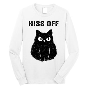 Funny Black Cat Hiss Off Meow Cat Long Sleeve Shirt