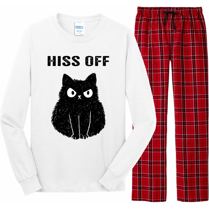 Funny Black Cat Hiss Off Meow Cat Long Sleeve Pajama Set