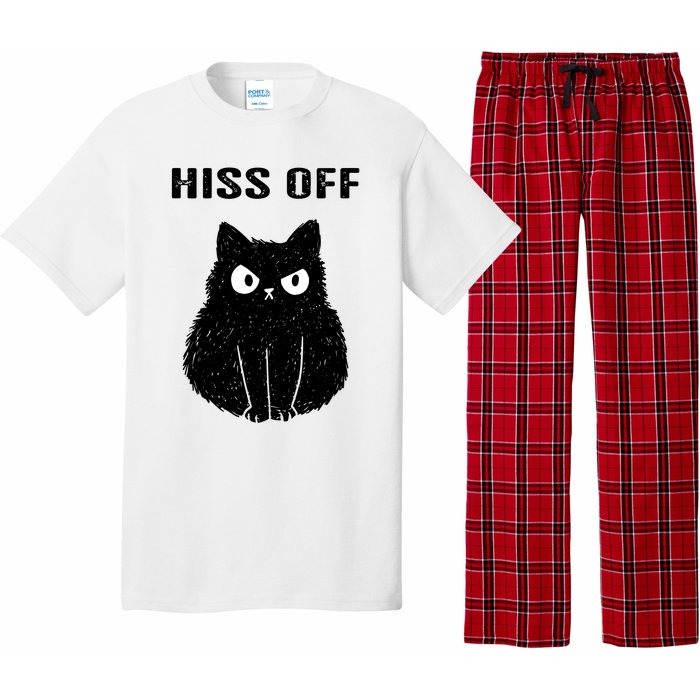 Funny Black Cat Hiss Off Meow Cat Pajama Set