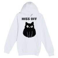 Funny Black Cat Hiss Off Meow Cat Premium Pullover Hoodie