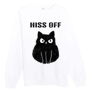 Funny Black Cat Hiss Off Meow Cat Premium Crewneck Sweatshirt