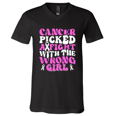 Funny Breast Cancer Pink Ribbon Awareness Design V-Neck T-Shirt