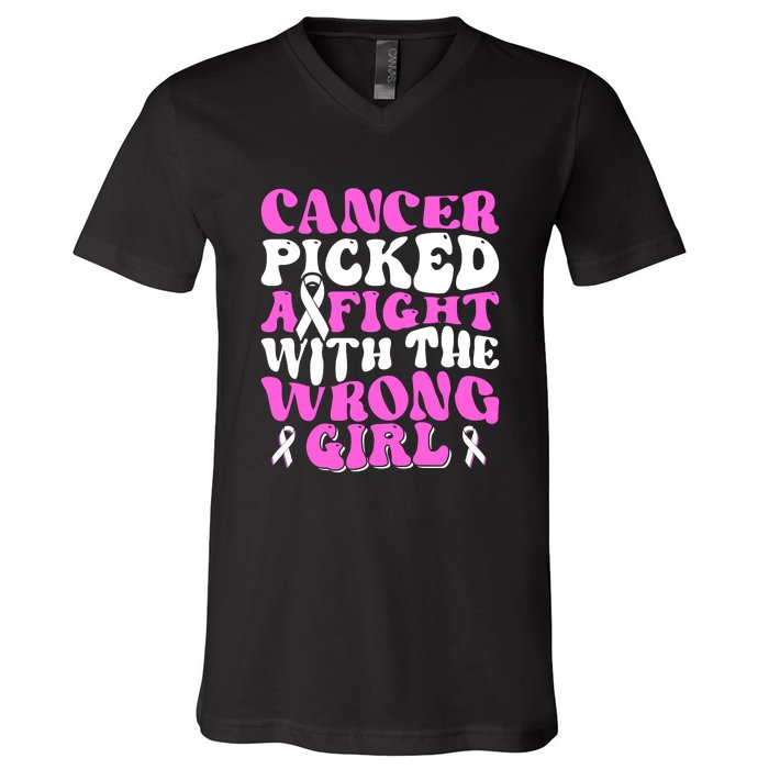 Funny Breast Cancer Pink Ribbon Awareness Design V-Neck T-Shirt