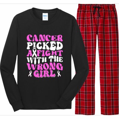 Funny Breast Cancer Pink Ribbon Awareness Design Long Sleeve Pajama Set