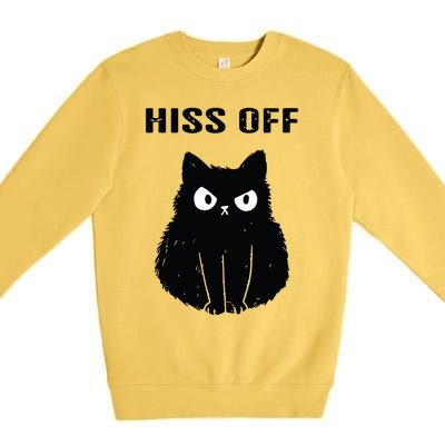 Funny Black Cat Hiss Off Meow Cat Premium Crewneck Sweatshirt