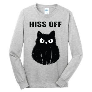 Funny Black Cat Hiss Off Meow Cat Tall Long Sleeve T-Shirt