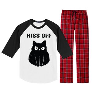 Funny Black Cat Hiss Off Meow Cat Raglan Sleeve Pajama Set