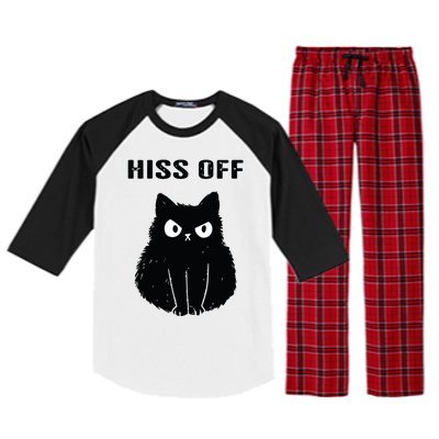 Funny Black Cat Hiss Off Meow Cat Raglan Sleeve Pajama Set