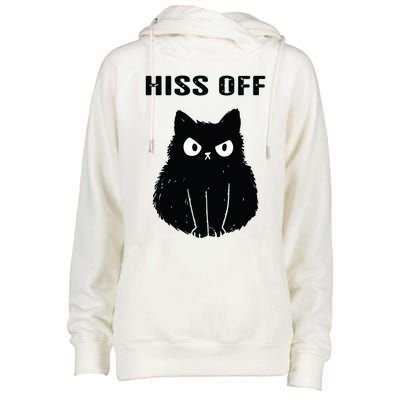 Funny Black Cat Hiss Off Meow Cat Womens Funnel Neck Pullover Hood