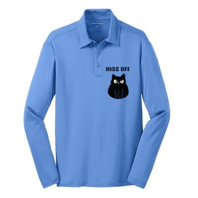 Funny Black Cat Hiss Off Meow Cat Silk Touch Performance Long Sleeve Polo