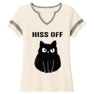 Funny Black Cat Hiss Off Meow Cat Ladies Halftime Notch Neck Tee