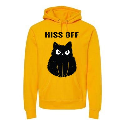 Funny Black Cat Hiss Off Meow Cat Premium Hoodie