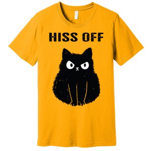 Funny Black Cat Hiss Off Meow Cat Premium T-Shirt