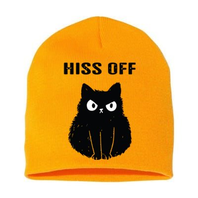 Funny Black Cat Hiss Off Meow Cat Short Acrylic Beanie