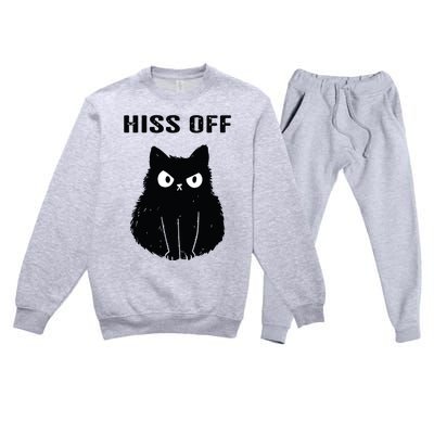 Funny Black Cat Hiss Off Meow Cat Premium Crewneck Sweatsuit Set