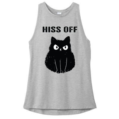 Funny Black Cat Hiss Off Meow Cat Ladies PosiCharge Tri-Blend Wicking Tank