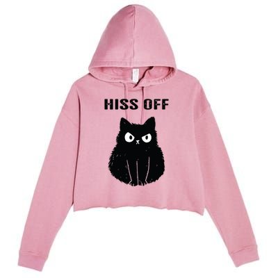 Funny Black Cat Hiss Off Meow Cat Crop Fleece Hoodie