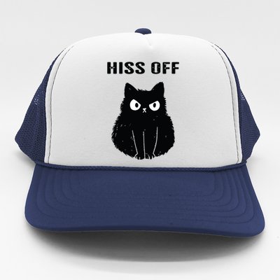 Funny Black Cat Hiss Off Meow Cat Trucker Hat