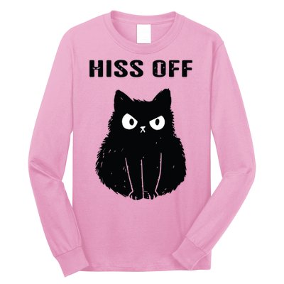 Funny Black Cat Hiss Off Meow Cat Long Sleeve Shirt