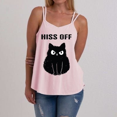 Funny Black Cat Hiss Off Meow Cat Women's Strappy Tank