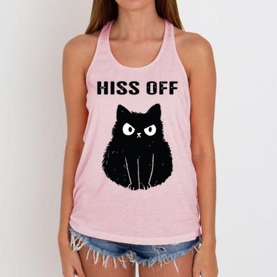 Funny Black Cat Hiss Off Meow Cat Women's Knotted Racerback Tank