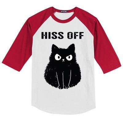 Funny Black Cat Hiss Off Meow Cat Kids Colorblock Raglan Jersey