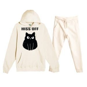 Funny Black Cat Hiss Off Meow Cat Premium Hooded Sweatsuit Set