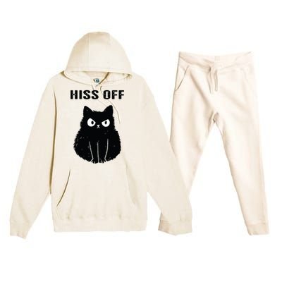 Funny Black Cat Hiss Off Meow Cat Premium Hooded Sweatsuit Set