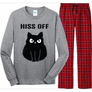 Funny Black Cat Hiss Off Meow Cat Long Sleeve Pajama Set