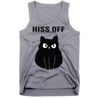 Funny Black Cat Hiss Off Meow Cat Tank Top