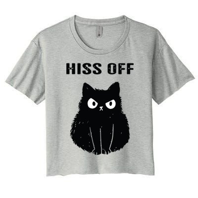 Funny Black Cat Hiss Off Meow Cat Women's Crop Top Tee