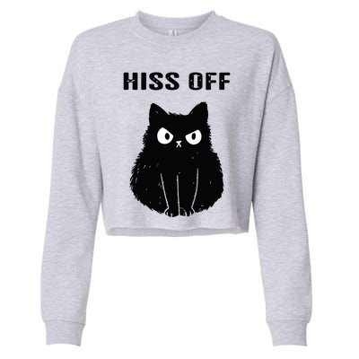 Funny Black Cat Hiss Off Meow Cat Cropped Pullover Crew