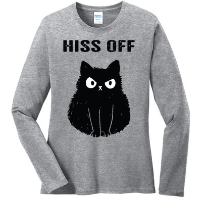 Funny Black Cat Hiss Off Meow Cat Ladies Long Sleeve Shirt