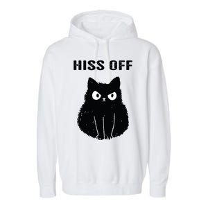 Funny Black Cat Hiss Off Meow Cat Garment-Dyed Fleece Hoodie