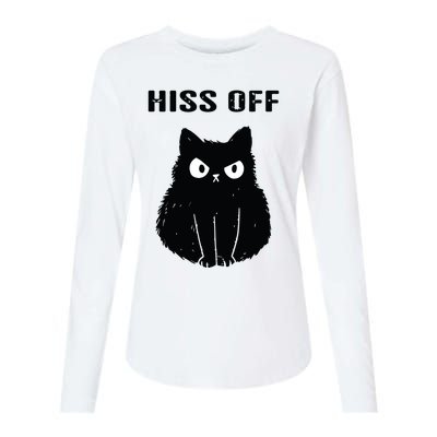 Funny Black Cat Hiss Off Meow Cat Womens Cotton Relaxed Long Sleeve T-Shirt