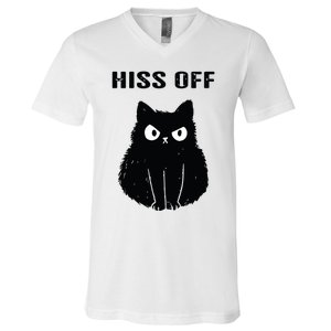 Funny Black Cat Hiss Off Meow Cat V-Neck T-Shirt