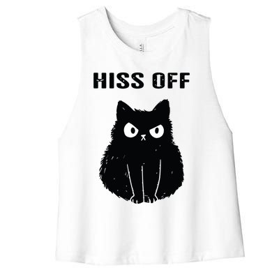 Funny Black Cat Hiss Off Meow Cat Women's Racerback Cropped Tank