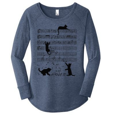 Funny Black Cat Climbing Playing Sheet Music Note Lover Cat Women's Perfect Tri Tunic Long Sleeve Shirt