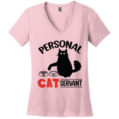 Funny Black Cat Personal Cat Servant Women's V-Neck T-Shirt