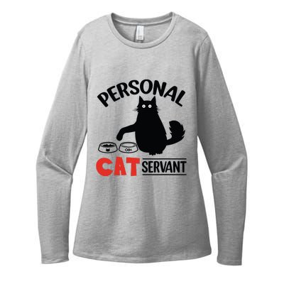 Funny Black Cat Personal Cat Servant Womens CVC Long Sleeve Shirt