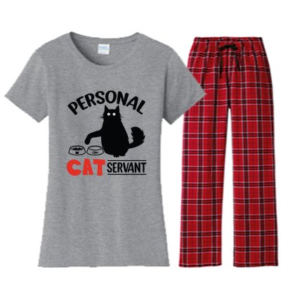 Funny Black Cat Personal Cat Servant Women's Flannel Pajama Set